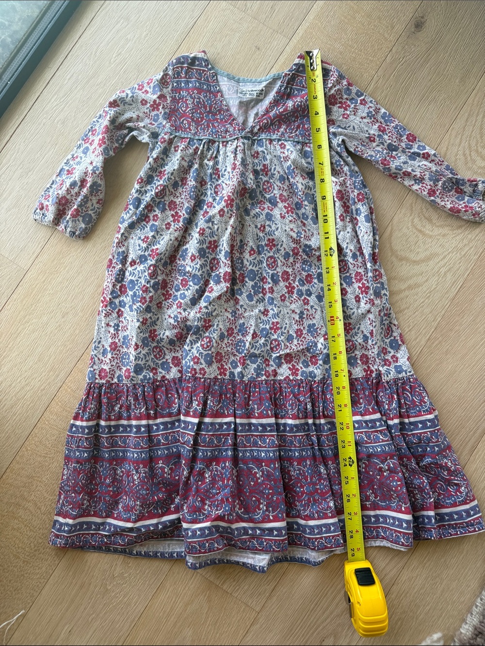 5-6 Girls' vintage Floral Boho Long-Sleeve Dress in Red and Blue💜🦄